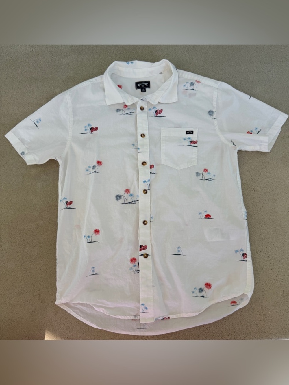 Billabong‎ Button Down Shirt Mens Small Tropical USA Patriotic 4th of July Flag - Picture 2 of 8